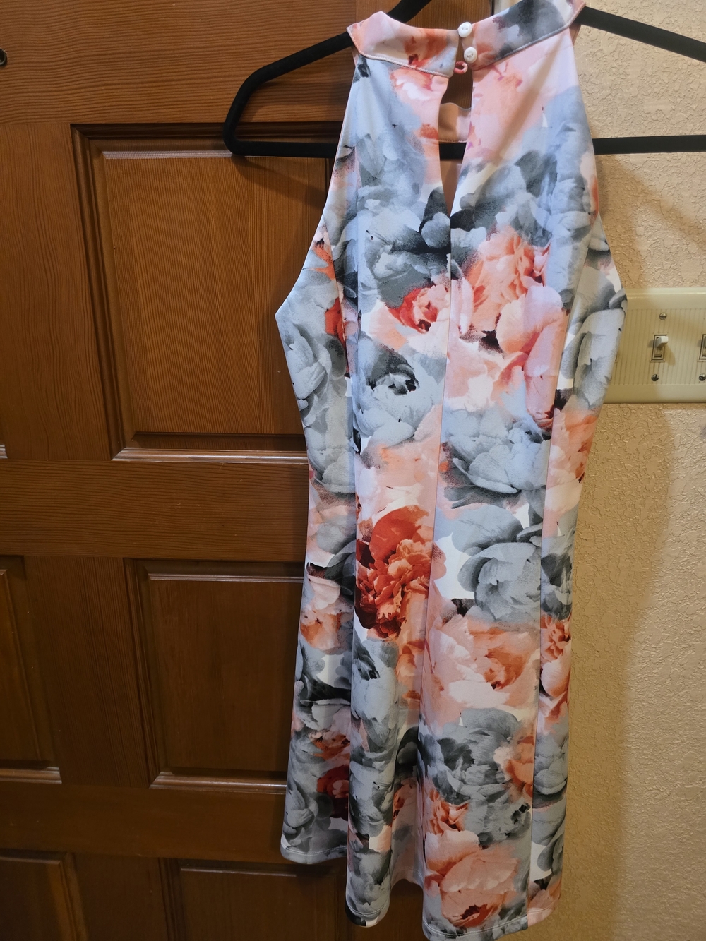 Floral Halter Midi Dress in Pink and Gray
